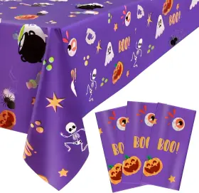 Haw01 Perfqu 3 Pack Halloween Tablecloth - Eyeball And Pumpkin 54x108 Inch
