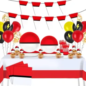 Pkm-001 Phiemate 162pcs Cartoon Animation Birthday Party Supplies Red And White Favor