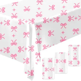 Bow009 Phoaxul 3 Pcs Pink Bow Table Cloth Rectangle Party Supplies Theme Disposable P