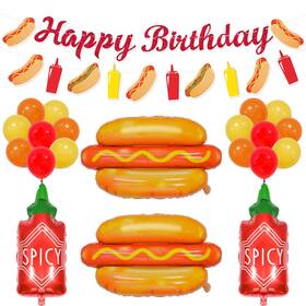 Phoaxul Hd01 Hot Dog Birthday Party Decorations Set With Glitter Happy Banner Hot