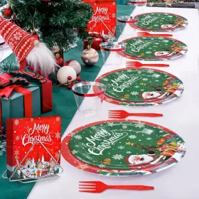 Phy48 Phylence Christmas Dinnerware Set - 100 Pcs Disposable Tableware For 25 Guests