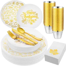 Pickmesh 692619065404 210 Pcs Thanksgiving Plastic Dinnerware Set Disposable Plates Includes 30