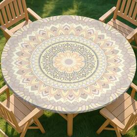 Pickynproud Xzhk009038-s-fba Round Tablecloth Waterproof Fitted 52 Inch Beige