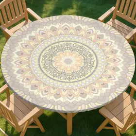Xzhk009038-s-fba Pickynproud Round Tablecloth Waterproof Fitted 52 Inch Beige