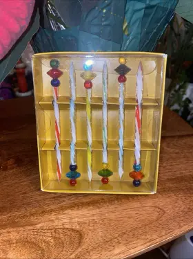Dp-cl10 Pier 1 Imports Cocktail Party Picks Beaded Multicolored Glass Set Of 6