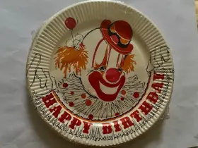 Pioneer 071169531056 Vintage Neon Clown Birthday Paper Plates Betty Crocker 7 Inch Dessert 8 Pk