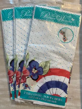 3pks Pioneer Woman 011179766116 6x The Farmhouse Patriotic Plastic Table Covers Of 2ea