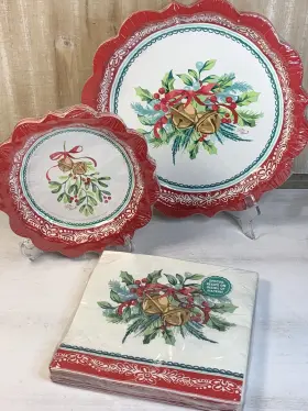 Pioneer Woman 011179844487 The Christmas Bells And Holly Party Paper Plates Napkins Holiday