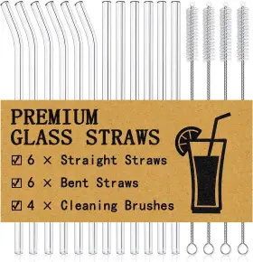 Gs12 Piteno 16-pack Reusable Glass Straws Clear Drinking 8.5ftftx10mm