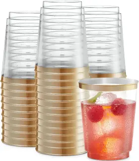 2651-1 Plasticpro Disposable Plastic Tumblers Gold Rim 50