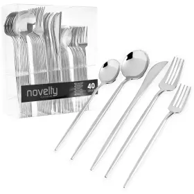 Plasticpro 684758142375 Novelty Modern Flatware Cutlery Disposable Plastic Combo Set 40 Count Luxury Sil