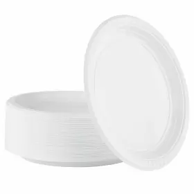 Plasticpro 684758146007 9 Inch Round Plastic Plates Microwaveable Disposable White Dinnerware 100