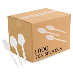 Plasticpro 684758147721 Cutlery Plastic Teaspoons Medium Weight Disposable Silverware Whit