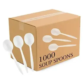 Plasticpro 684758147738 Cutlery Plastic Soup Spoons Medium Weight Disposable Silverware Wh