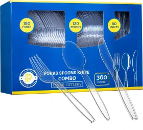 Plasticpro 684758149534 360 Count Clear Heavyweight Disposable Plastic Silverware - Cutlery Combo