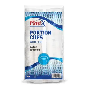 Plastx 842233112262 3.25 Oz Cups With Airtight Lids 100 Sets Clear Stackable Portion Contr