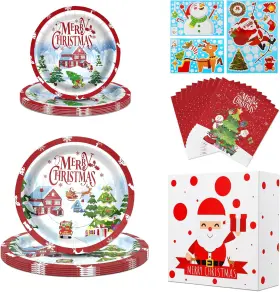 Plates001 Plates 445038218226 Christmas Paper And Napkins Sets - Party Disposable Chr