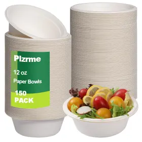 Bowls12 Plzrme 742346772424 150 Pcs Disposable Paper Bowlsecofriendly Sugarcane Oz Heavyduty B