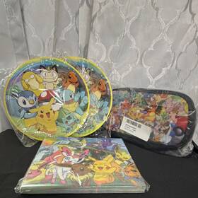 Pok Mon Pikachu-1-ppc Birthday Party Plates Napkins Case Set Pikachu Multicolor