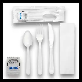 Pokanic 672550688405 Plastic Utensils Silverware Wrapped Combo Set Bulk Variety Pack Disposable Cutle