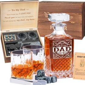 Ponpur Xjq-dad-12 Gifts For Men Dad Whiskey Decanter Set With 2 Glasses Large Clear