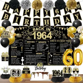 Popularldo 639395283233 60th Birthday Decorations For Men Black Gold Back In 1964 Banner Dec