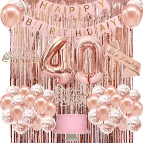 Ys002 Popularldo 40th Birthday Decorations For Women Rose Gold Set