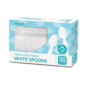 Posate 791715504241 Plastic Spoons White Heavy Weight 100 Count