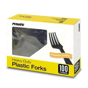 Posate 791715504326 Disposable Forks Plastic Pack Of 100 Black Utensils For Party S