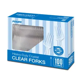Posate 840124800021 Heavy Weight Plastic Forks Clear Disposable 100 Count