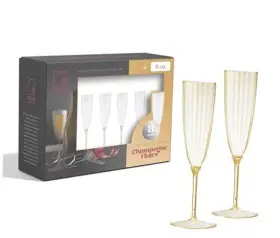 7227 Posh Seting 6 Oz Plastic Champagne Flutes - Disposable 8 Count Pack Of 1 Gold Glitter