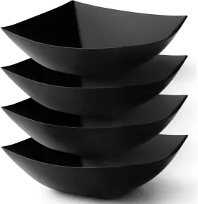 Ps-5129b Posh Setting Black Plastic Serving Bowls For Party 32oz - 4 Pack Square Disposa