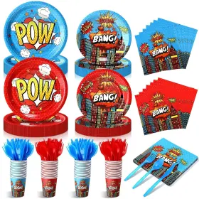 We-potchen-2123 Potchen 210 Pcs Hero Party Supplies For 30 Guests Paper Plates Napkins Cups And