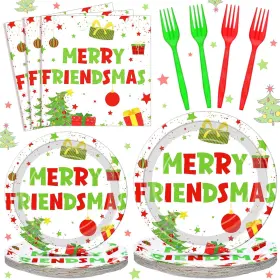 We-potchen-4055 Potchen 96 Pcs Green Red Merry Friendsmas Christmas Party Supplies For 24