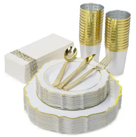 Pqhp42 Prem-qual Fancy Disposable Plates White And Gold Plastic For Party 50 Pl