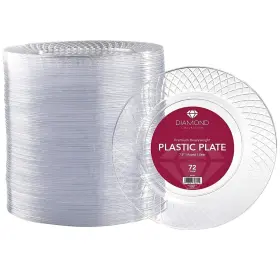 Prestee 078776756155 Disposable Plates 72ct - 7.5-inch Heavy Duty Clear Plastic Cake Sa