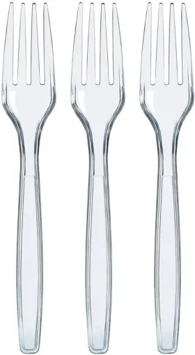 Prestee 313044471492 Clear Plastic Forks 100 Count - Heavy Duty Disposable Crystal Cle