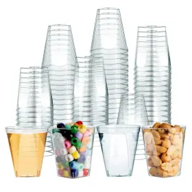 Prestee 819796024196 100 Clear Plastic Disposable Shot Glasses Bulk 2 Oz. - Mini Glass Small Cup S