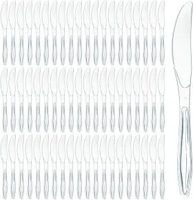 Prestee 819796026176 100 Pack Clear Plastic Knives - Elegant Heavy Duty