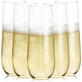 Prestee 819796026237 24pk Regular Stemless Plastic Champagne Flutes - 9 Oz Clear Disposabl