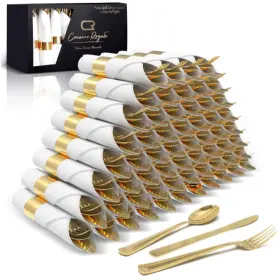 Prestee 819796026480 50 Pre Rolled Silverware Set Disposable - 200pc Party Pack For Guests With