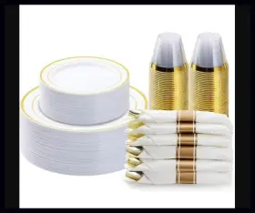 Prestee 819796026602 350-piece Engagement Party Decorations Disposable Dinnerware Set For 50 Guest