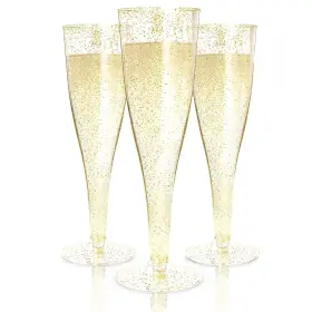 Prestee 819796026701 24 Plastic Champagne Flutes - Gold Di