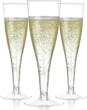 Prestee 819796026848 Set Of 24 Clear Plastic Champagne Flutes - 6 Oz Capacity Shatterproof