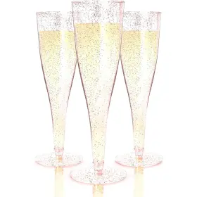 Prestee 850019895469 24 Champagne Flutes Plastic Cocktail Glasses Rose Gold Glitter C
