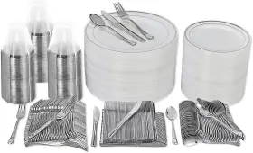 Prestee 850019895582 600 Piece Dinnerware Set For 100 Guests Elegant Disposable Silverware And Party
