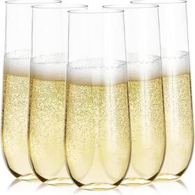Prestee 850032437127 24 Plastic Champagne Flutes - 9oz Heavy Duty Stemless Glasses