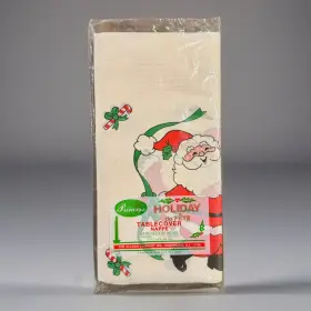 Princess 077798505413 Vtg Holiday Paper Table Cover Tablecloth Santa Candy Canes 54x96 Inch Nos