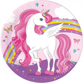 93757 Procos Unicorn Rainbow Colours 23 Cm Pack Of 8 Fsc Disposable Paper Plates