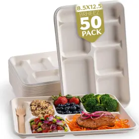 X12.5 Products 313096093031 Eco-friendly 6 Compartment 8.5 Inch Disposable School Tray - Made From Bagasse